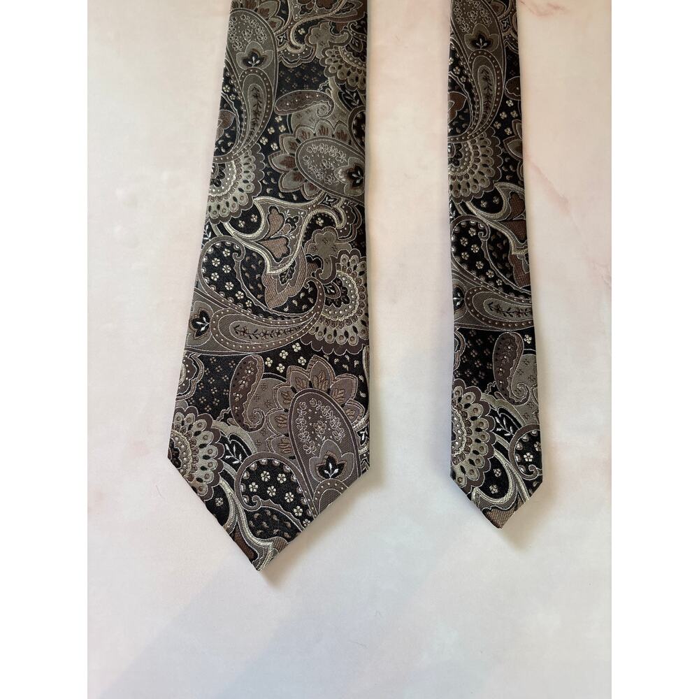 Geoffrey Beene paisley silk necktie men’s brown tan vintage
